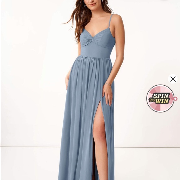 Azazie Blue Sleeveless Sweetheart Maxi Gown - Picture 2 of 8